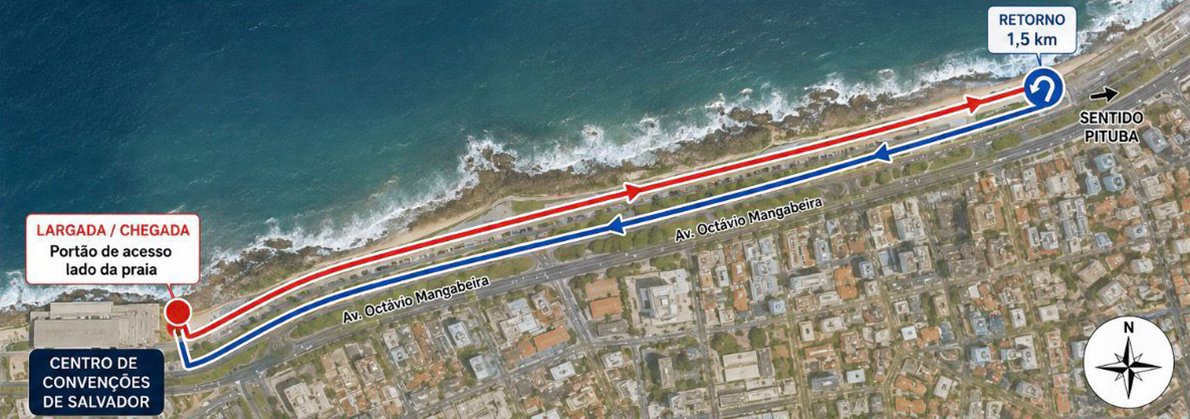 Mapa do percurso de 3 km da VASC RUN em Salvador